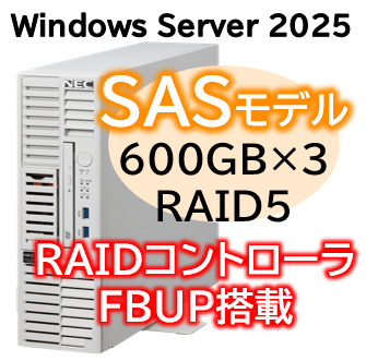 Express5800/D/T110m-S(RAID5対応コントローラ搭載) Xeon 6315P 4C/16GB/SAS 600GB*3 RAID5 FBU/電源*2/W2025/タワー 3年保証