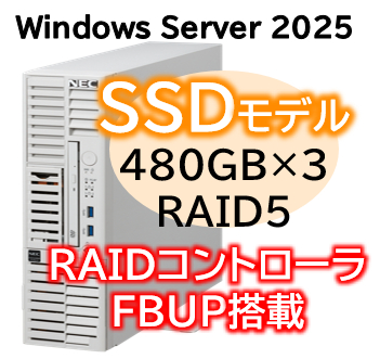 Express5800/D/T110m-S(RAID5対応コントローラ搭載) Xeon 6315P 4C/16GB/SSD 480GB*3 RAID5 FBU/電源*2/W2025/タワー 3年保証