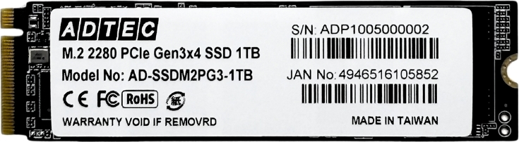 3D NAND SSD M.2 NVMe PCIe Gen3x4(2280) AD-SSDM2PG3 1TB