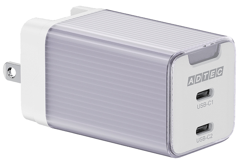PD対応 AC充電器/GaN/65W/USB Type-C 2ポート/パープル