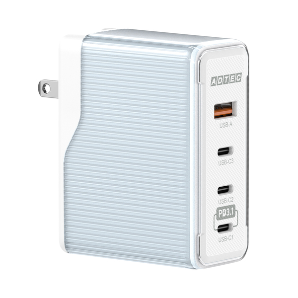 Power Delivery 3.1対応 GaN AC充電器/150W/USB Type-C 3ポート Type-A 1ポート/ブルー