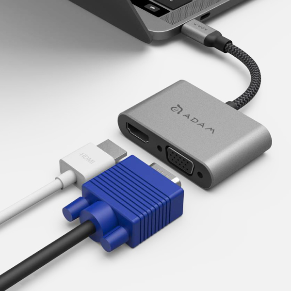 USB Type-C VGA/HDMI変換マルチディスプレイアダプター グレー 1本でHDMIとVGAどちらにも対応するマルチディスプレイアダプター 同時出力対応