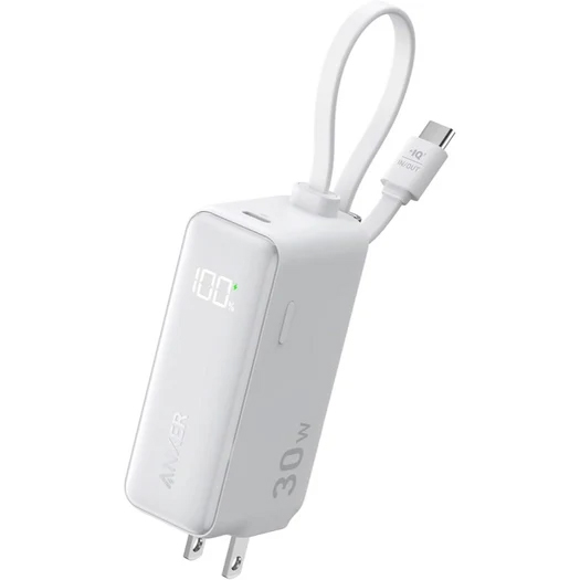 Anker Power Bank (30W Fusion Built-In USB-C ケーブル) ホワイト