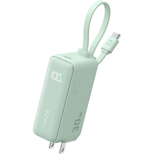 Anker Power Bank (30W Fusion Built-In USB-C ケーブル) グリーン