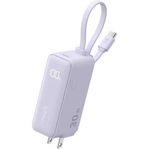 Anker Power Bank (30W Fusion Built-In USB-C ケーブル) パープル