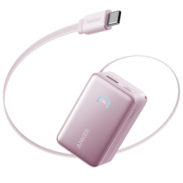 Anker Nano Power Bank (10000mAh 45W 巻取り式 USB-Cケーブル) ピンク