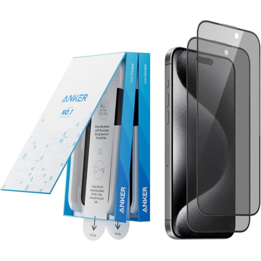 Anker Easy Fit ガラスフィルムキット (のぞき見防止 for iPhone 15 Pro) 2枚セット