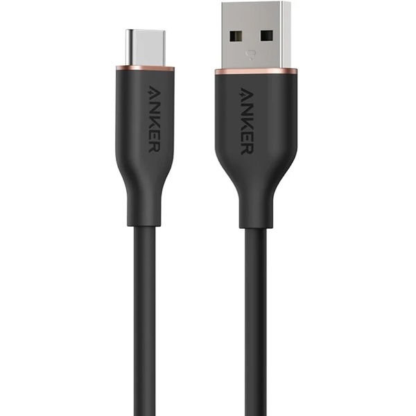 Anker USB-C ＆ USB-A ケーブル (Flow) 絡まないケーブル 15W 結束バンド付き USB-C機器対応 シリコン素材採用 Galaxy iPhone 16 / 15 各種対応 0.9m ミッドナイトブラック