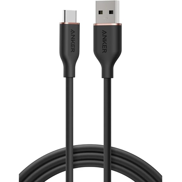 Anker USB-C ＆ USB-A ケーブル (Flow) 絡まないケーブル 15W 結束バンド付き USB-C機器対応 シリコン素材採用 Galaxy iPhone 16 / 15 各種対応 1.8m ミッドナイトブラック
