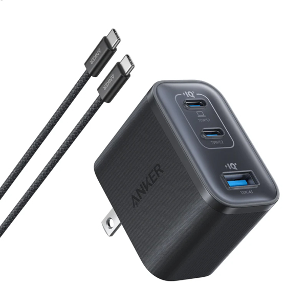 Anker Nano Charger (70W 3 Ports) with USB-C & USB-C ケーブル ブラック