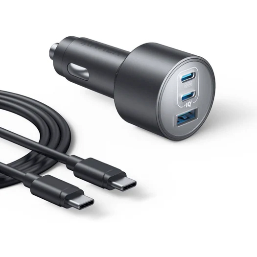 Anker Nano Car Charger (167.5W 3 Ports) with USB-C & USB-C ケーブル グレー
