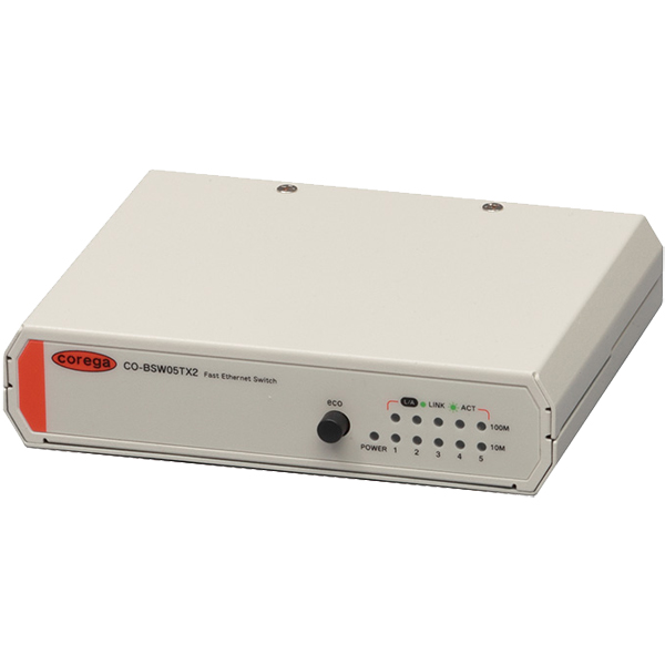 法人向け 100BASE-TX/10BASE-T 5ポート レイヤー2スイッチングハブ メタル筐体 電源内蔵モデル