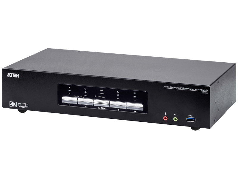 4ポートUSB 3.0ハブ搭載 4K対応 DisplayPortトリプルディスプレイKVMPスイッチ