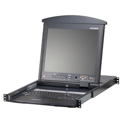 17インチLCD デュアルスライド 16ポートKVMドロワー ロングレール