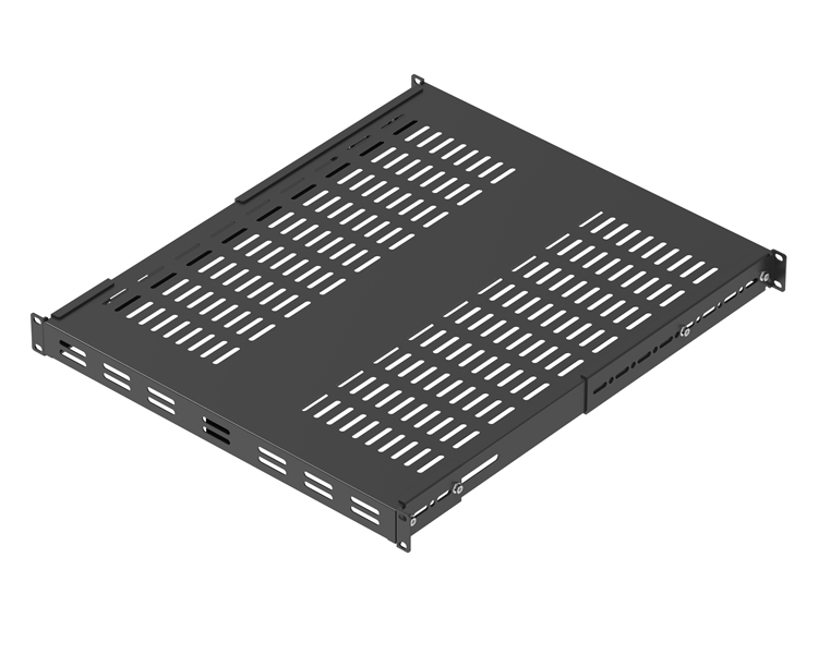 1U対応 奥行調整ショートレール付 スリット棚板 (奥行:550mm) 黒
