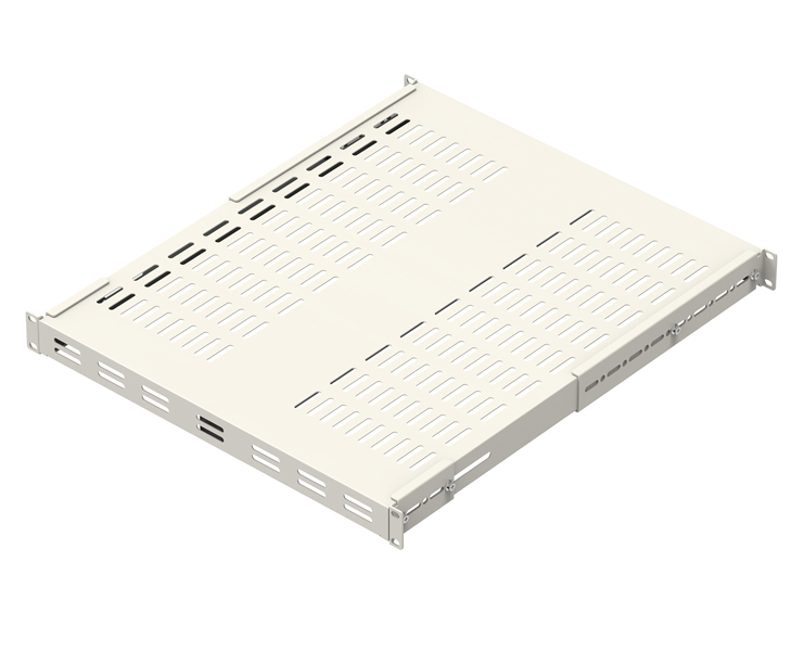 1U対応 奥行調整ショートレール付 スリット棚板 (奥行:550mm) 白