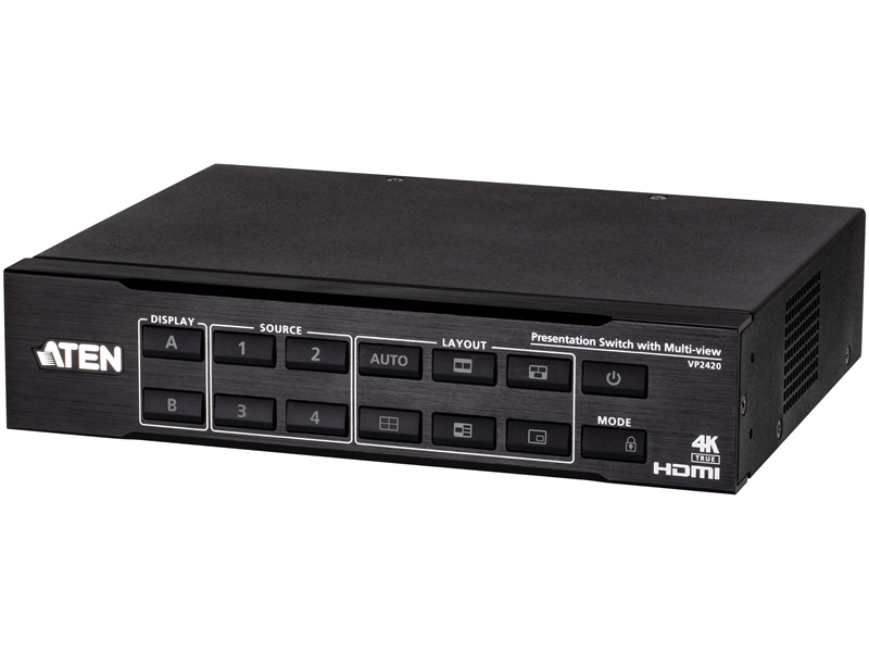 4入力2出力HDMIプレゼンスイッチャー（4K60p、マルチビュー対応）