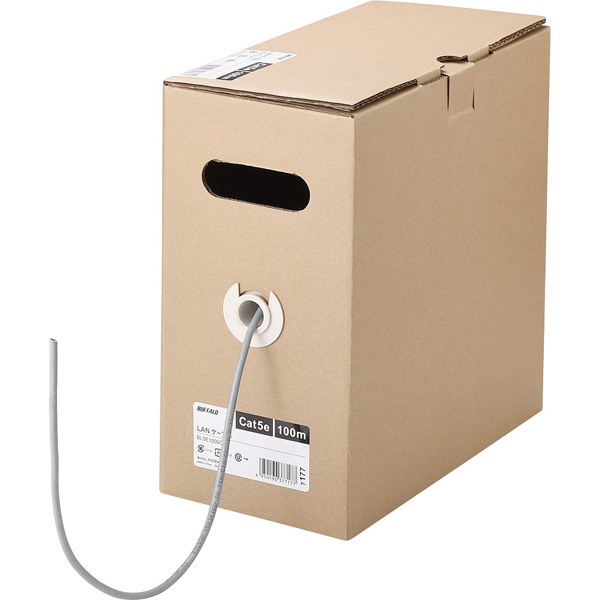 Cat5e LANケーブル 100m 単線 ライトグレー