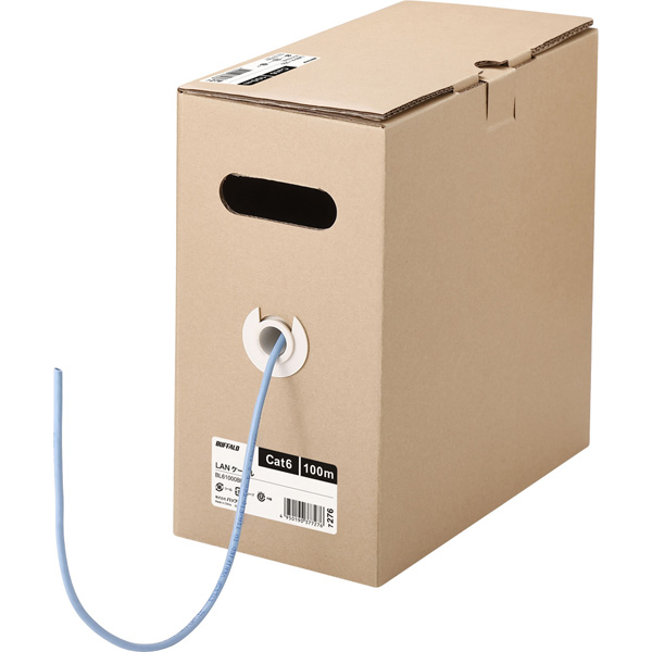 Cat6 LANケーブル 100m 単線 ブルー