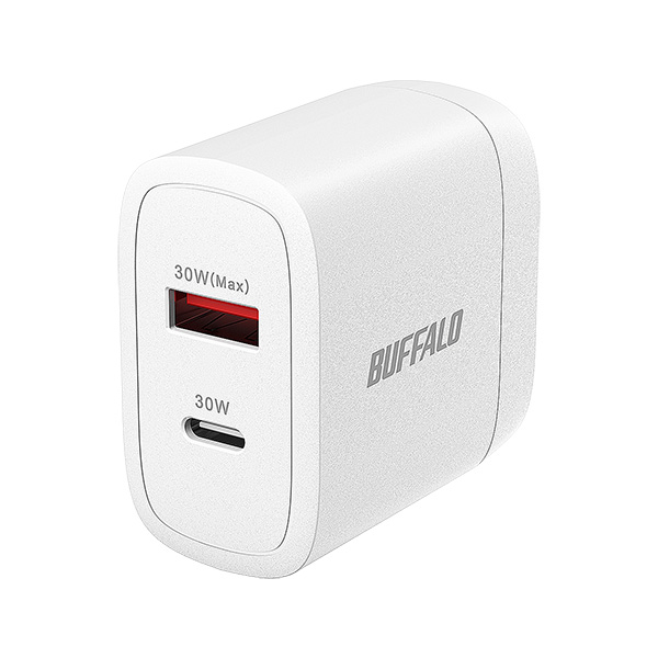 PD30W対応AC充電器 USB Type-C×1/A×1 2ポート ホワイト