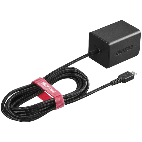 2.4A USB急速充電器 microUSB急速ケーブル一体型タイプ 1.8m ブラック