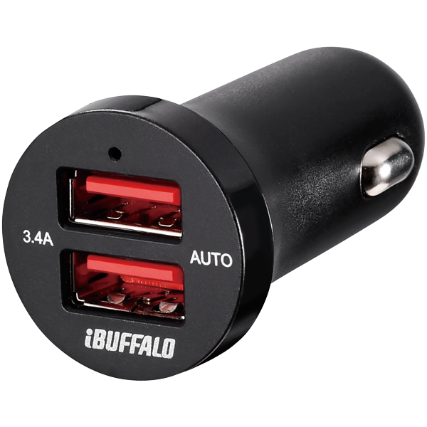 3.4A シガーソケット用USB急速充電器 AutoPowerSelect機能搭載 2ポートタイプ ブラック