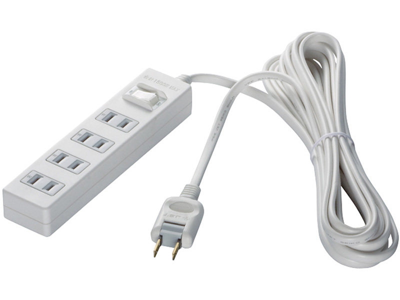 2ピン式電源タップ 4個口タイプ 雷サージ防止/集中スイッチ付 1m ホワイト