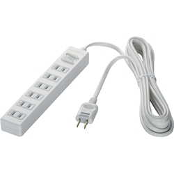 2ピン式電源タップ 6個口タイプ 雷サージ防止/集中スイッチ付 2m ホワイト