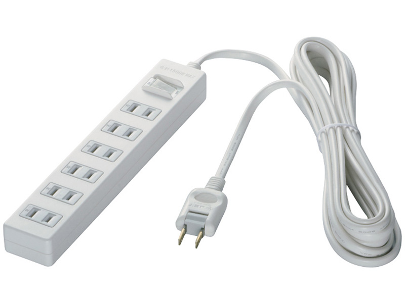 2ピン式電源タップ 6個口タイプ 雷サージ防止/集中スイッチ付 3m ホワイト