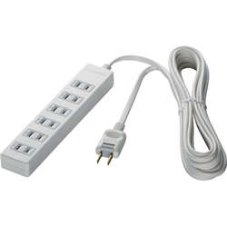2ピン式電源タップ 6個口タイプ 雷サージ防止付 3m ホワイト