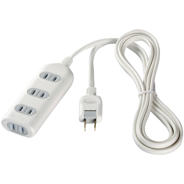 2ピン式電源タップ 4個口タイプ シャッター付 1m ホワイト