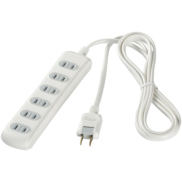 2ピン式電源タップ 6個口タイプ シャッター付 2m ホワイト