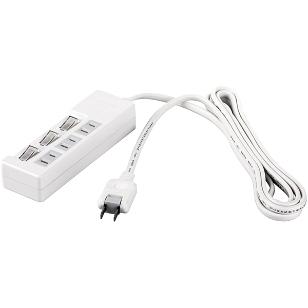 2ピン式電源タップ 3個口タイプ 雷サージ防止/個別スイッチ付 5m ホワイト