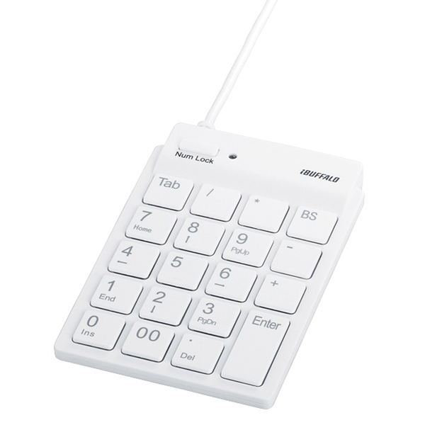 スリムテンキーボード USB2.0ハブ（2ポート）/Tabキー付き ホワイト