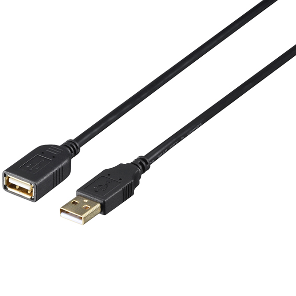 USB2.0延長ケーブル（A to A） カーボン素子ねり込みタイプ 1m ブラック