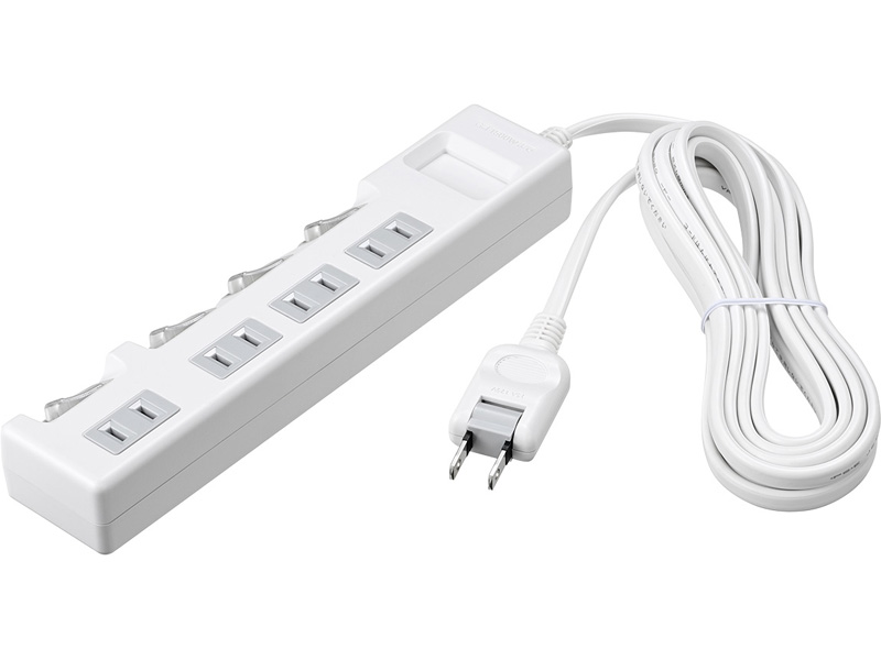 2ピン式電源タップ 個別スイッチ/ほこり防止シャッター付/4個口/3.0m ホワイト