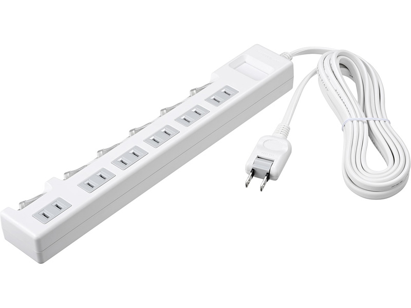 2ピン式電源タップ 個別スイッチ/ほこり防止シャッター付/6個口/1.0m ホワイト