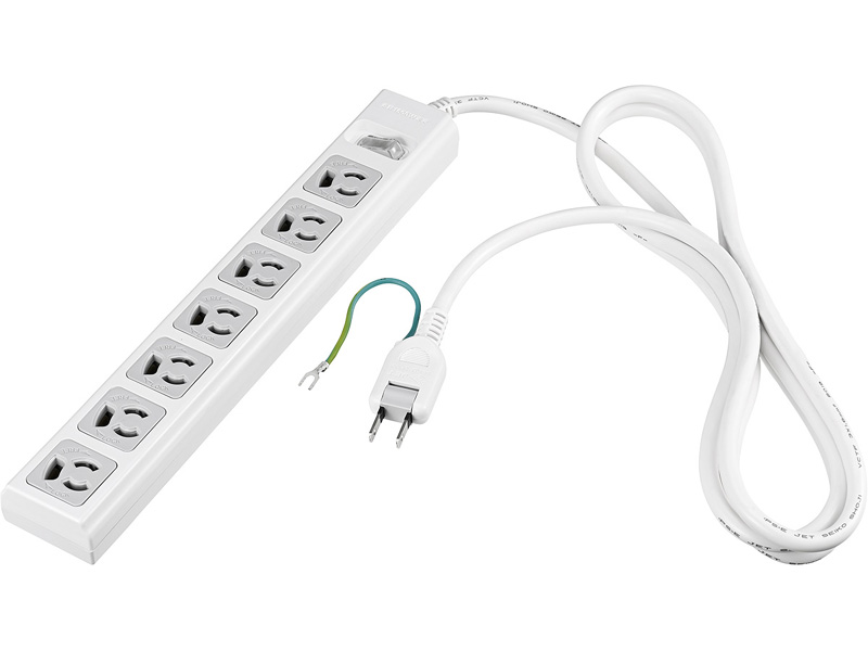 3ピン7個口 電源タップ 集中スイッチ＆雷サージ付 2m ホワイト