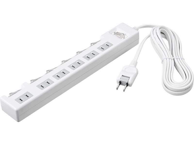 2ピン式電源タップ 集中＆個別スイッチ/6個口/1.0m ホワイト