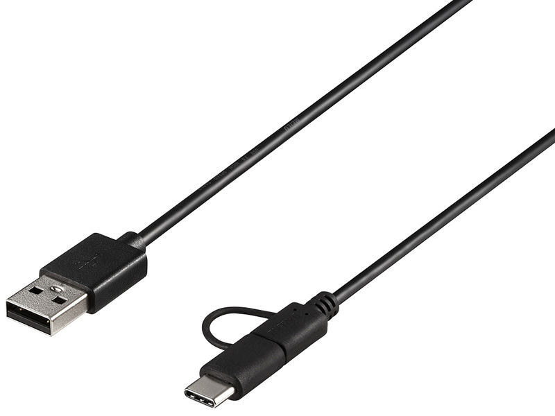 USB2.0ケーブル A-microB+Type-C 0.5m ブラック