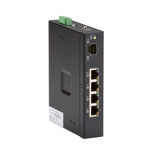 INDRy 産業用スイッチ 4ポート 管理機能なし DC電源 10/100/1000BaseT(PoE+)x4 SFPx1