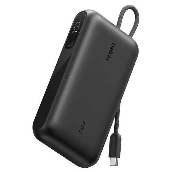 UltraCharge ケーブル内蔵 ディスプレイ付きモバイルバッテリー 10000mAh ブラック