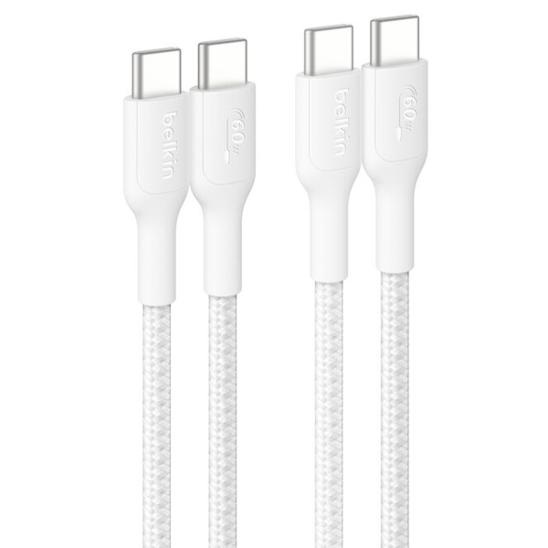 BoostCharge Pro USB-C to USB-C 編組ケーブル 60W 2M ホワイト 2本セット