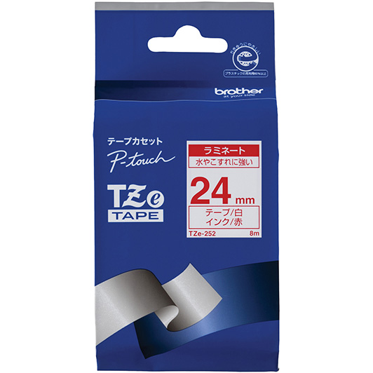 【ブラザー純正】ピータッチ ラミネートテープ TZe-252 幅24mm (赤文字/白)