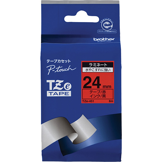 【ブラザー純正】ピータッチ ラミネートテープ TZe-451 幅24mm (黒文字/赤)