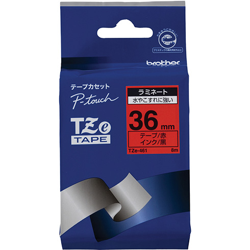 【ブラザー純正】ピータッチ ラミネートテープ TZe-461 幅36mm (黒文字/赤)