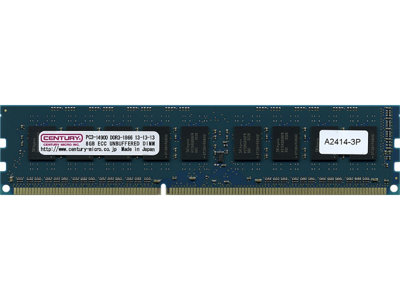 サーバー/WS用 PC3-14900/DDR3-1866 8GB 240pin unbuffered ECC-DIMM 日本製 1.5v