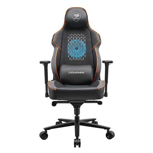 NxSys Aero/背もたれに200mm RGBファンを内蔵するゲーミングチェア/オレンジブラック/エラストマーメッシュ素材採用/プレミアムPVCレザー/150度リクライニング