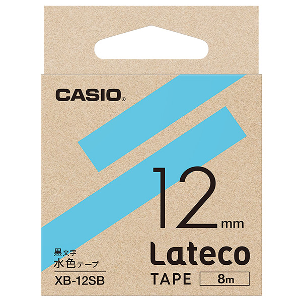 Lateco用テープ 12mm 水色/黒文字
