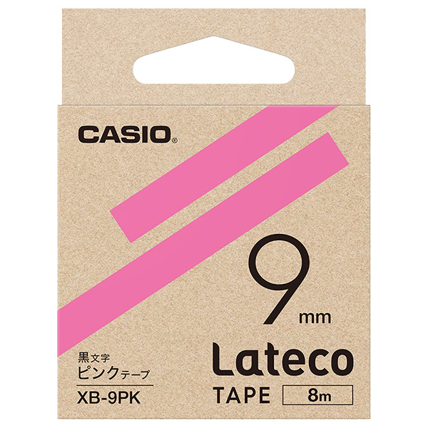 Lateco用テープ 9mm ピンク/黒文字